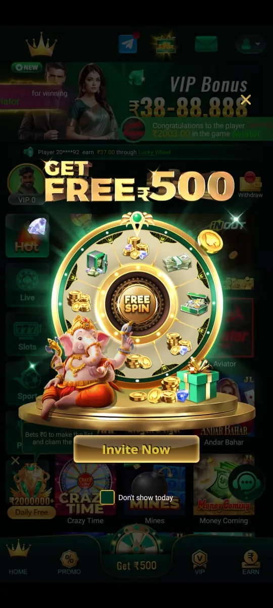 112 Game APK free spin bonus and Get Free ₹500 reward wheel screen